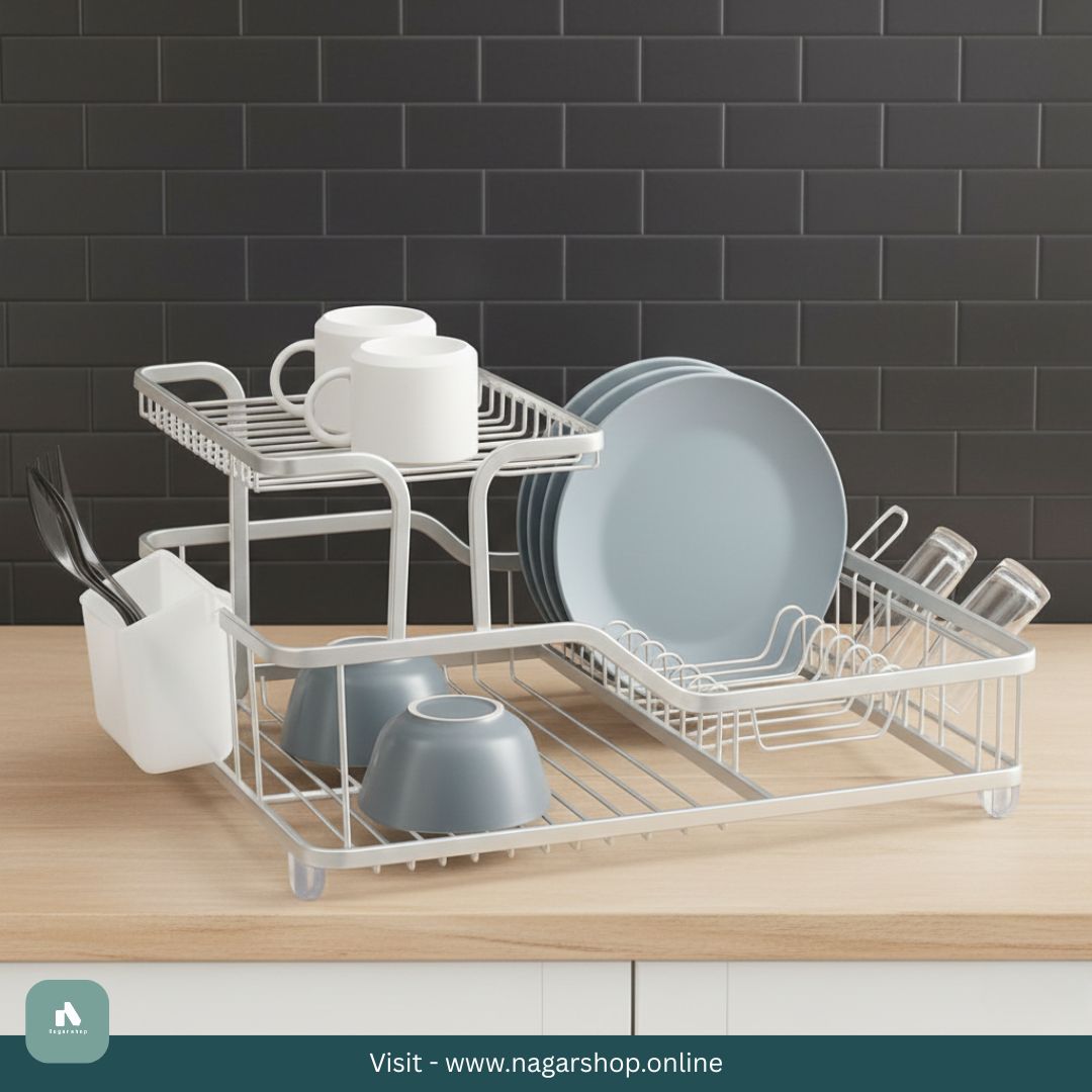 Premium Rustproof Aluminum 2-Layer Kitchen Dish Rack Plate & Bowl Organizer Premium Rustproof Aluminum 2-Layer Kitchen Dish Rack | Plate & Bowl Organizer