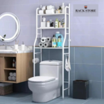 3 Layer Over The Toilet and Washing Machine Storage Rack White Bathroom Organizer with 3 Shelves Space Saving Steel Rack