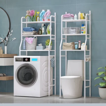 3 Layer Over The Toilet and Washing Machine Storage Rack White Bathroom Organizer with 3 Shelves Space Saving Steel Rack