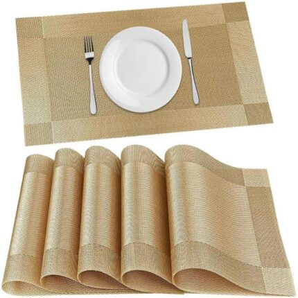 PVC Table Placemat Set 6 Pieces Heat Resistant Rectangular Dining Table Mats for Home Kitchen