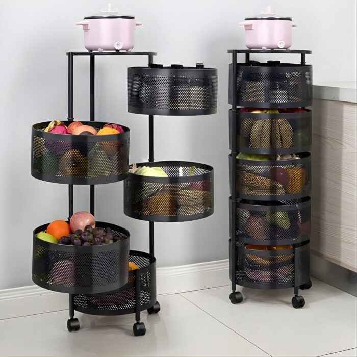 5 Layer 360° Round Rotating Kitchen Storage Rack | Multipurpose Metal Organizer for Fruits, Vegetables & Home Storage - Image 2