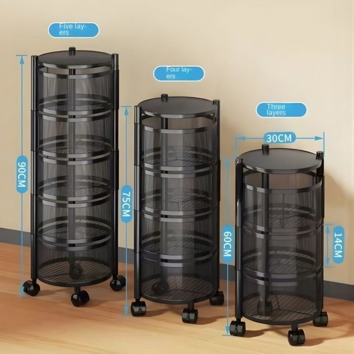 5 Layer 360° Round Rotating Kitchen Storage Rack | Multipurpose Metal Organizer for Fruits, Vegetables & Home Storage - Image 3