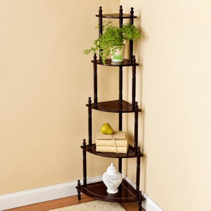 Wooden 5-Layer Corner Shelf for Home Decor Durable Multi-Tier Storage Display Stand