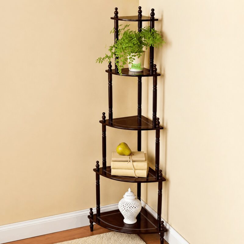Wooden 5-Layer Corner Shelf for Home Decor Durable Multi-Tier Storage Display Stand