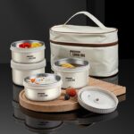 4 Tier Smart Lunch Box Set | Stainless Steel Insulated Leakproof Tiffin Box with Carry Bag