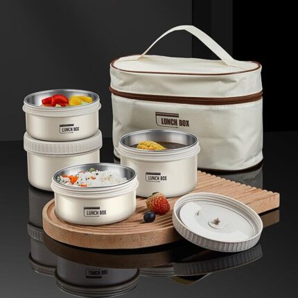 4 Tier Smart Lunch Box Set | Stainless Steel Insulated Leakproof Tiffin Box with Carry Bag