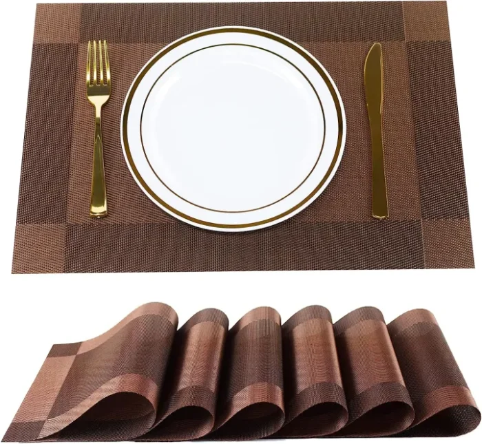 6 Pcs Rectangular PVC Table Placemat Set | Heat Resistant Dining Table Mats - Image 3
