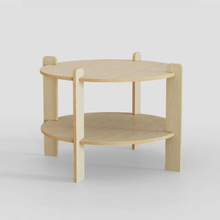 Modern Round Wooden Coffee Table – Scandinavian 2-Tier Center Table for Living Room - Image 4