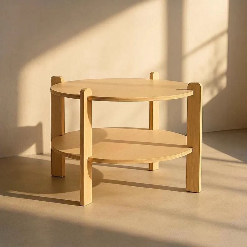 Coffee-Table-Image-3.jpg Modern Round Wooden Coffee Table – Scandinavian 2-Tier Center Table for Living Room - Image 1