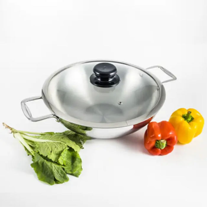 Induction 3 Layer Wok With Glass Lid SS Handle 22cm - (W3LG-22) - Image 4