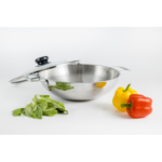 Induction 3 Layer Wok With Glass Lid SS Handle 22cm - (W3LG-22) - Image 3