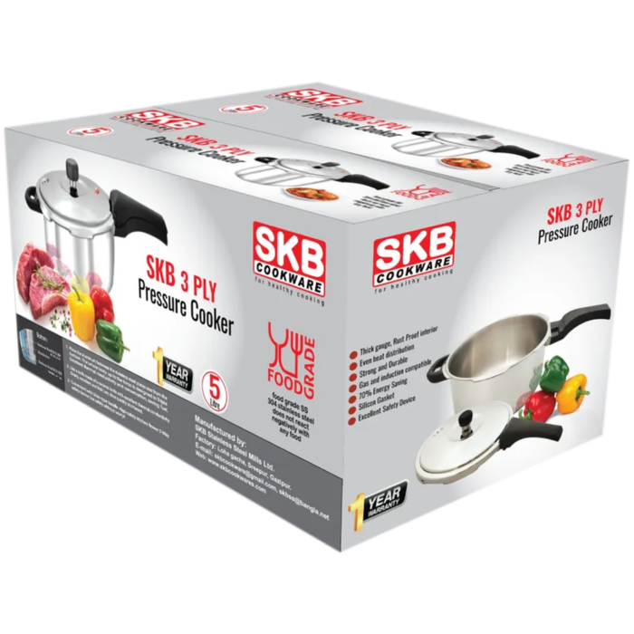 SKB SUS304 3Ply Stainless Steel Pressure Cooker With Long Handle - Image 3